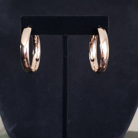 Sterling Silver Rose Gold-Plated High Polish 6mm Half Round Tube Earrings - Picture 2 of 5